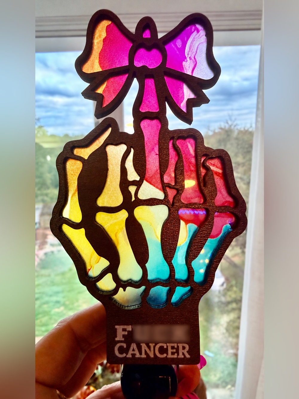 Multicolor Skeleton Hand Nightlight - F*** Cancer Awareness Art